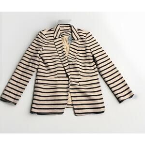 Ann Taylor LOFT Jacket Womens 6P White Navy Blue Striped Nautical Blazer Career